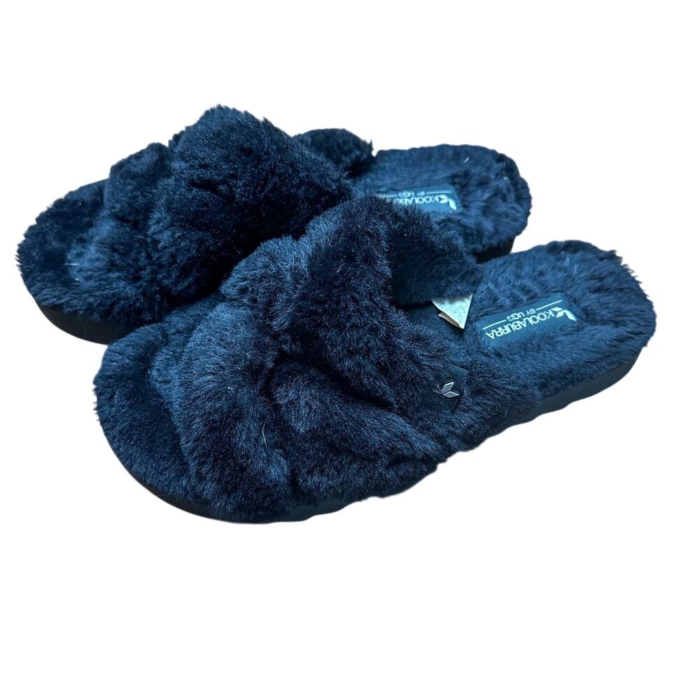 Koolaburra By Ugg Ballia Faux Fur Slippers Black Criss Cross Top Woman
